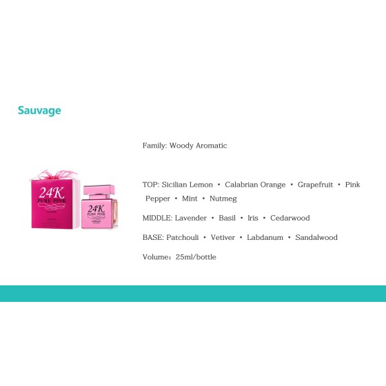 LONKOOM 24K PURE PINK Sauvage Perfume for Women 25ml, Woody Aromatic Long‑Lasting Eau De Parfum Spray